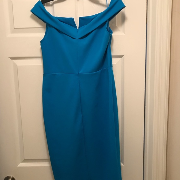 Love X Design Aqua Blue Off the Shoulder Dress Enclosed Zipper Back. New/ Large - Picture 5 of 7